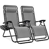 Best Choice Products Set of 2 Adjustable Steel Mesh Zero Gravity Lounge Chair Recliners w/Pillows and Cup Holder Trays - Ice Gray