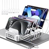 320W Charging Station for Multiple Devices, Zobirez 10-Port USB C Fast Charger Stations for MacBook, iPhone, Android Cell Phone, iPad, Tablet, Family Multi-Device Organizer Charging Dock, White