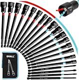 SHALL 20PCS Magnetic Nut Driver Set, 6” Long Nut Drivers for Impact Drill, SAE & Metric 1/4” Hex Shank Nut Driver Bit & Impact Drill Driver Bit w/Power Screwdriver Bits PH1/PH2/SQ2/T20, Storage Bag