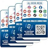 Social Media Networking & Review Hub Cards – 4-Pack NFC + QR Code Tags for Business, Friendship & Customer Engagement – Multi-Platform Connection Tool