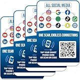 Social Media Networking & Review Hub Cards – 4-Pack NFC + QR Code Tags for Business, Friendship & Customer Engagement – Multi-Platform Connection Tool