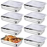 Suttmin 8 Pcs 304 Stainless Steel Food Storage Containers with Lids Hotel Pans Chicken Food Grade Pans Metal Meal Containers for Restaurant Stackable Kitchen Freezer Buffet (2.6 Inch Deep)