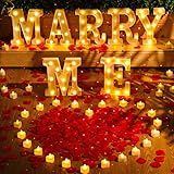 Hortsun Marry Me Light up Letters Proposal Decorations Will You Marry Me Sign Rose Petals 24 LED Candles Romantic Night Light for Proposal Engagement Wedding Outdoor(Red)