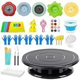 11” Rotate Turnable Sculpting Canvas Spinner Kits Acrylic Pouring Strainers Scraper Cone Painter Support Stands Gloves Foldable Wash Cup Painting Brushes Glitter Tools Pattern Train Art Supplies