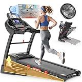 5.0 HP Folding Treadmill 400 lbs Capacity with 15% Auto Incline, Running Machine Treadmill for Home 10MPH, Bluetooth & Pulse Monitor, 71 Programs, 18" Wide Running Deck