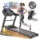 5.0 HP Folding Treadmill 400 lbs Capacity with 15% Auto Incline, Running Machine Treadmill for Home 10MPH, Bluetooth & Pulse Monitor, 71 Programs, 18" Wide Running Deck
