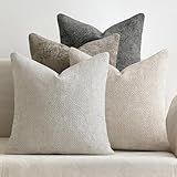 MIULEE Pack of 4 Couch Throw Pillow Covers 18x18 Inch Neutral Soft Decorative Chenille Pillow Covers Farmhouse Boho Cushion Covers for Mid Century Modern Home Decor Sofa Bedroom Living Room