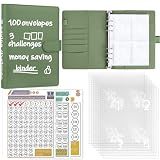 Ndsox 100 Envelopes Money Challenge Binder, A5 Budget Binder with Cash Envelopes, Savings Challenges Book to Save $500, $5,050, $10,000 Budget Planner, Olive Green