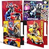 Transformers Folder Set - Bundle with 4 Heavy Duty Laminated Folders with 2 Pockets Each for Office, Plus Stickers, More | Transformers Back to School Supplies Stuff