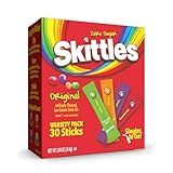 SINGLES TO GO! Skittles Variety Pack, Watertok Powdered Drink Mix, Zero Sugar, Low Calorie, Includes 4 Flavors: Green Apple, Strawberry, Grape, Orange, 1 Box (30 Single Servings)