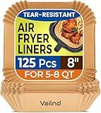 Air Fryer Paper Liners, 125Pcs Parchment Paper, Air Fryer Liners Disposable for Microwave, Non-Stick Air Fryer Liner Square Free of Bleach (8IN)