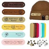 10-100pcs Customized Leather Tags for Crochet Items, 2.5 x 0.6 inches Personalized Tags for Knitting and Crochet Projects with Rivets for Knitting, Hats, Beanies, Scarves (Normal)