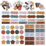 50pcs Handmade Tags for Crochet Handmade Leather Labels Faux Handmade with Love Leather Tags for Handmade Items Embellishment Knit Accessories with Hole for DIY Crafts Sewing Crochet Knitting Hats