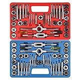 Anfrere 80pcs Tap and Die Set, SAE & Metric Tap Die Wrench Set, Metric Standard M3 to M12 Coarse Fine Rethreading Threads Bits for Cutting External and Internal Threads, NC, NF, NPT Repair Tools