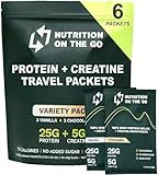 Nutrition On The Go Whey Protein Isolate Packets with Creatine – 25g Protein + 5g Creatine – Single-Serve Travel Protein Powder - Variety Pack (Vanilla & Chocolate) (6-Pack)