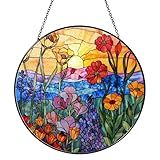 RVEAFA Wildflowers Sun Catcher Stained Glass Window Hanging Plant Lover Gifts for Women Wildflowers Wall Decor Handmade Sun Catcher Decoration for Window Garden Home Christmas & Birthday Gifts
