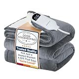 Bedsure Electric Blanket Twin with Preheat Function - Soft Flannel Heated Blanket Twin Size, Fast Heating with 6 Time Settings (Up to 10H) & 6 Heat Settings, Gifts for Grandma (62x84 inches, Grey)