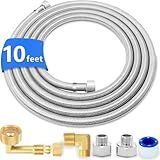 Dishwasher Installation Kit - 10 FT Stainless Steel Dishwasher Hose with 3/8" Compression Connections,Food Grade PEX Inner Tube Dishwasher Water Supply Line with Elbows,Adapters