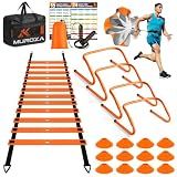 MUROZA Agility Ladder, Agility Speed Training Equipment Set, 20ft Speed Ladder, 12 Soccer Cones, 4 Hurdles, Jump Rope, Running Parachute, Soccer Football Basketball Training Equipment Accessories