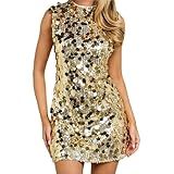 Women Sparkle Sequin Mini Dress Shiny Glitter Round-Neck Tank Short Dress Sparkly Night Out Cocktail Clubwear Dresses (Gold, S)