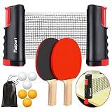 FBSPORT Ping Pong Paddle Set, Portable Table Tennis Set with Retractable Net,Rackets,Balls and Carry Bag for Indoor/Outdoor Games