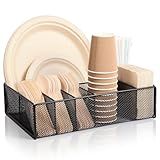 ZZDWLDHA Paper plate organizer for Kitchen Countertop,Flatware Utensil Caddy,Utensil Holder Organizer with 6 Compartments for for Kitchen,Picnic,Indoor/Outdoor Dinner Parties,BBQ Black
