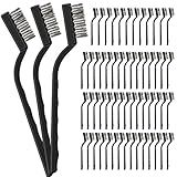 60 Pcs Mini Wire Brush Set Stainless Steel Wire Bristle Scratch Brush Small Metal Brush for Cleaning Curved Handle Masonry Welding for Cleaning Welding Slag and Rust Tool, Black, 6.7 Inches
