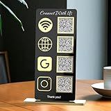 Pahdecor Personalized 3D Qr Code Signs, Acrylic Business Scan To Pay Code Signage, Customizable Multi Social Media Instagram Venmo Cashapp Sign, Beauty Nail Salon Office Table Decor