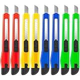 8 Pack Utility Knife Box Cutters (9mm Wide Blade Cutter 4 Colors) Box Cutter Retractable, Compact Utility Knives, Extended Use for Office, Craft, Razor Knife, Paper Knife, Disposable Box Opener