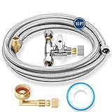 Dishwasher Installation Kit - 10 FT Stainless Steel Braided Dishwasher Hose kit,Food Grade PEX Inner Tube Water Line with 3/8"x 3/8"x 3/8" Tee Stop Valve,3/8"x 3/8"MIP Elbow,3/8"x 3/4"FHT Elbow