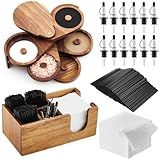 Mifoci Acacia Wood 5 Tier Bar Glass Rimmer Bartender Tool with 12 Pcs Stainless Steel Classic Bottle Pourers, Bar Caddy with 6 Compartment, 1000 Pcs Coffee Cocktail Stirrers, 200 Napkins
