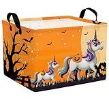 ASKETAM Halloween Basket Gift Cute Pumpkin Ghost Parties Decor Kid Trick or Treat Basket for Boys and Girls Rectangular Storage Bin Box (Unicorn Bat)