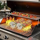 Smokova Rolling Grill Basket Set with Removable Wooden Handle - 2 Pack Stainless Steel Grill Baskets for Outdoor - Grilling Accessories for Vegetables, Meat - BBQ Smoker Accessories & Gifts for Men