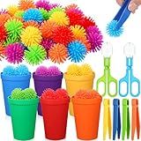 Shappy 84 Pcs Fine Motor Toys Counting Sorting Sensory Bin Filler Toy Set, Include 72 Hedge Ball 4 Tweezer 2 Scissor Clip 6 Sorting Cup for Preschool Boys Girls Early Education Training Development