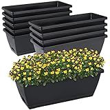 CHUKEMAOYI Window Box Planter, 10 Pack Plastic Vegetable Flower Planters Boxes 17 Inches Rectangular Flower Pots with Saucers for Indoor Outdoor Garden, Patio, Home Decor (Black)