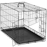 DUMOS Dog Crate, 36 Inch Medium Double Door Dog Cage with Plastic Leak-Proof Pan Tray, Folding Metal Wire Pet Kennel for Indoor, Outdoor, Travel, Black