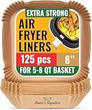 Air Fryer Paper Liners, 125Pcs Air Fryer Disposable Liners, Non-Stick and Oil Proof for Easy Cleanup, 8” Square for 5-8 qt Basket by Baker's Signature