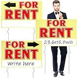 Marsui 3 Pcs Sale Sign 23.6 x 15.7 Inch Double Sided Sign with Stakes Blank Corrugated Plastic Signs with Directional Arrow and Metal Stake (for Rent)