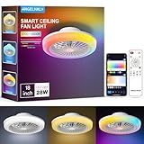 ANGELHALO 18" Smart Ceiling Fan with Light, RGBWW Flush Mount Fandelier with Remote/App Control, Music Sync, Quiet 6-Speed Motor, Low Profile for Bedroom/Kids Room/Home Offices/Small Living Spaces