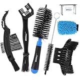 BWSHLF Bike Cleaning Kit (6 Pcs) with 1 Storage Bag, 5 Brushes for Tires, Chain, Sprockets, Cranks, Hubs, and Spokes, 1 Cleaning Mitt for Frame, Saddle, Clean Tools for MTB/Road/BMX/E-Bike/Gravel Bike