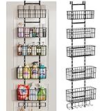 Hongtamoya Adjustable Over The Door Organizer, Metal Hanging Door Organizer with 5 Wire Basket 7 Hooks, Wall Mounted Shelf for Pantry Laundry Organization and Storage, Black