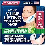 Stylia V Line Lifting Collagen Face Mask - Lift, Firm & Contour Jawline - Double Chin Strap with Hyaluronic Acid & Aloe Vera - Hydrating Neck & Face Tightening Mask - Chin Strap for Sleeping (7PC)