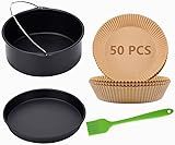 Air Fryer Accessories,7 inch Cake Barrel,Pizza Pan,50 Pcs Baking Paper and Silicone Brush for Ninja Gowise Cosori Phillips Cozyna Gourmia Zeny,
