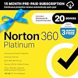 Norton 360 Platinum, Antivirus software for 20 Devices with Auto-Renewal – 3 Months FREE - Includes Advanced AI Scam Protection, VPN, Dark Web Monitoring & PC Cloud Backup [Download]