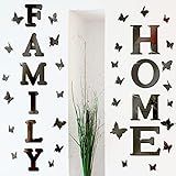 Outus 3D Family Home Sign Letters Living Room Decor Family Rustic Farmhouse Wall Decor Acrylic Mirror Decorative Butterfly Mirror Wall Sticker Decals for Living Room Bedroom Kitchen (Black)