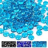 DomeStar 10LB Blue Fire Pit Glass, Reflective Round Glass Rocks for Natural Propane Fire Pit Landscaping