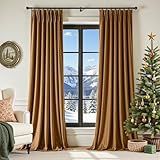 Lazzzy Gold Brown Blackout Velvet Curtains 84 Inch Length Pinch Pleated Thermal Room Darkening Luxury Modern Back Tab Window Drapes for Bedroom Living Room 2 Panels, 52 x 84 Inch, Golden Brown