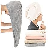ROLSHOL Extra Large 4 Pack Microfiber Hair Towel Wrap for Women Super Absorbent & Quick Dry Hair Drying Towels with Button, Hair Turbans for Curly Hair Long & Short Hair - Anti-Frizz