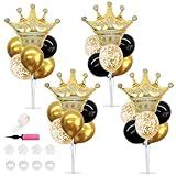 TONIFUL Table Centerpiece Balloons Stand Kit Include Black Gold Latex Confetti Balloons and Foil Crown Balloon for Birthday 2025 Graduation Anniversary Halloween New Year's Eve Party Decoration