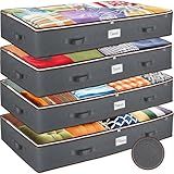 Under Bed Storage Bins - Pack Of 4 Under The Bed Storage Containers For Clothes, Blankets, Winter Clothing, & Shoes - Underbed Storage Containers With Handles, Dual Zippers, & Clear Top